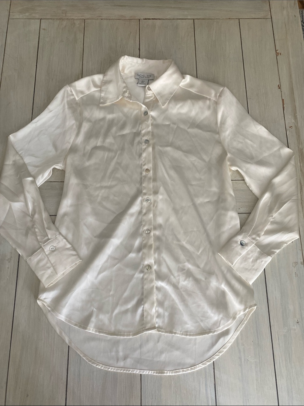 Rachel Zoe Ivory Cream Satin Blouse Small